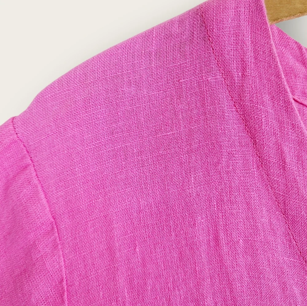 NWT GUDRUN SJODEN Magenta Pink Swedish Linen Button Front Midi Dress Large NEW - Picture 3 of 13